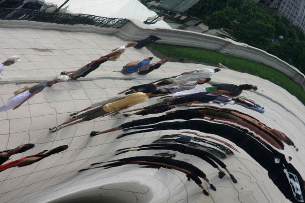 Picture of People reflected in the Bean, officially called Cloud Gate