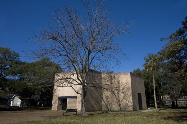 Picture of Side view of Rothko Chapel with a barren tree