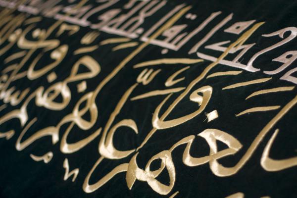 Picture of Dark green cloth with Arabic calligraphy covering the sarcophagus