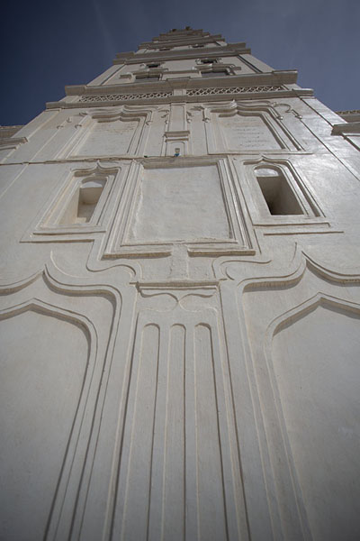 Picture of Looking up the tall tower of Al Muhdar mosque in Tarim - Yemen - Asia
