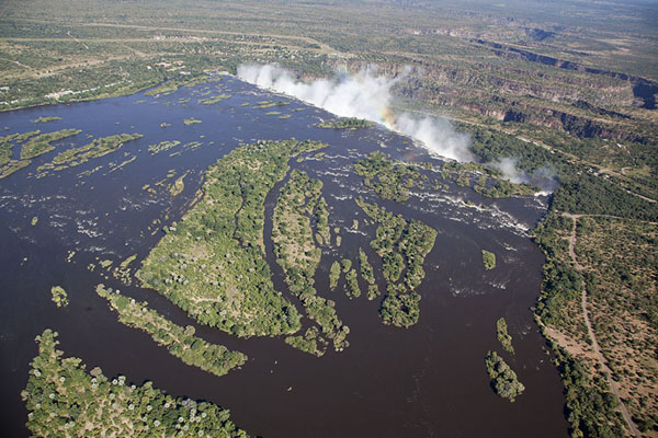 Picture of Zimbabwe (Zambezi river and the spray of Victoria Falls rising high above the river)