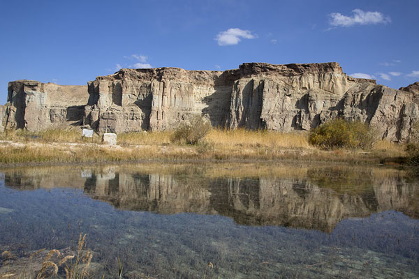 Mountains east of the lakes reflected in shallow water below Band-e Zulfiqar, Afghanistan