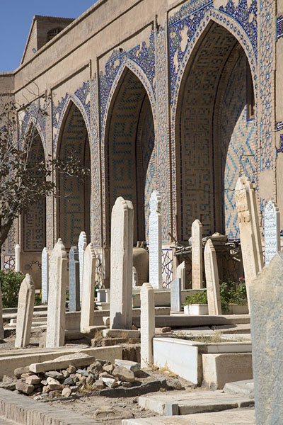 Tombstones under arches inside the shrine, Afghanistan