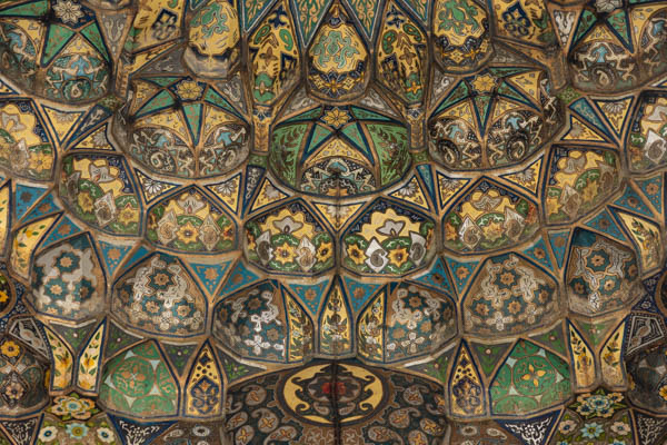 Detail of the muqarna, the richly decorated vaulted entrance of the mausoleum of Ahmad Shah Durrani, Afghanistan