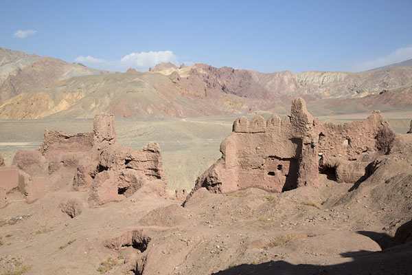 Walls and towers of the Red City with barren landscape in the background, Afghanistan