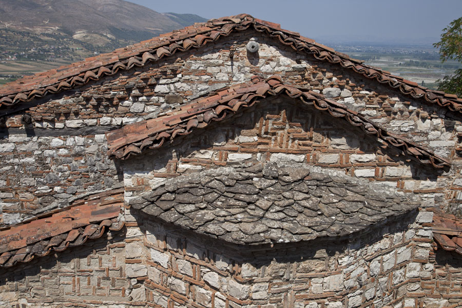 Layered roofs of the St Mary Blachernae Chapel in the citadel of Berat, Albania