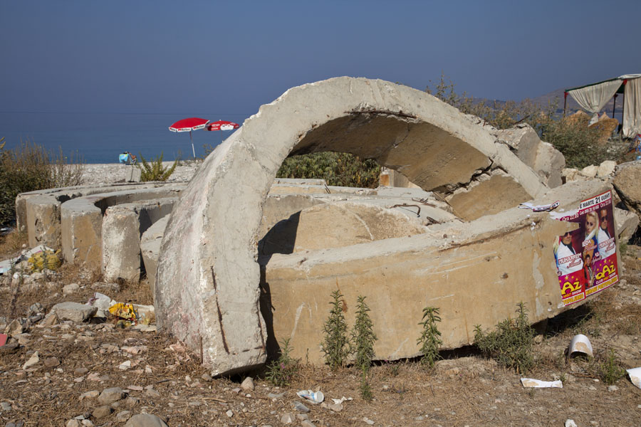 Remains of bunkers at the beach of Borsh, Albania
