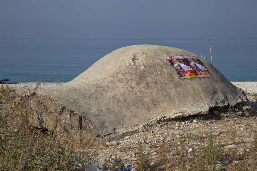 Curiously shaped bunker right on the beach of Borsh, Albania