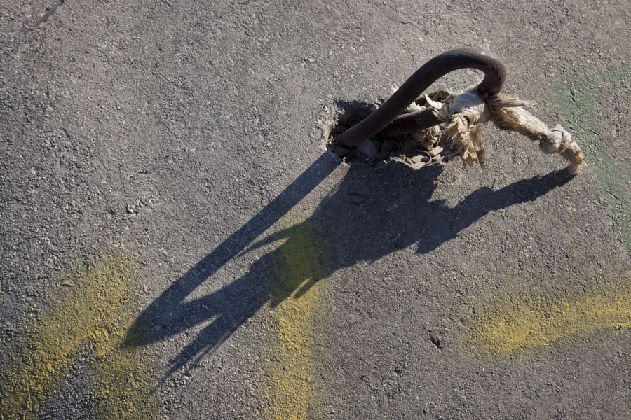 Close-up of metal hook on a bunker, Albania