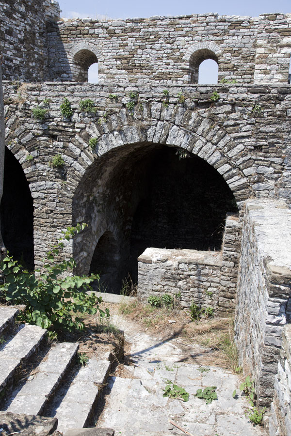 Arched cells in the wall of the castle once serving as the castle market, Albania