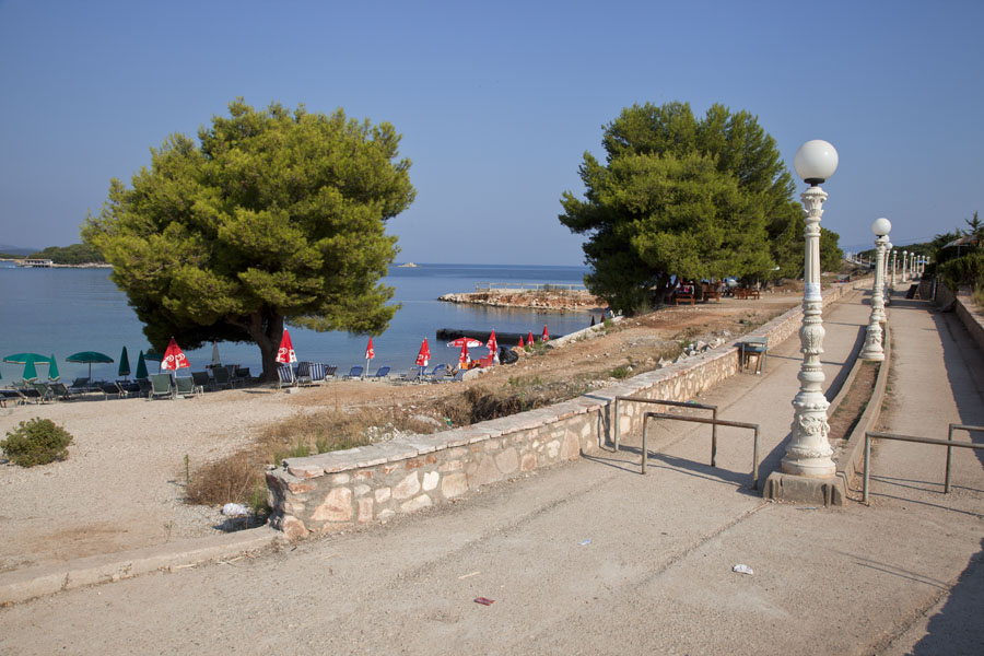 The decrepit promenade behind the beaches of Ksamil, Albania