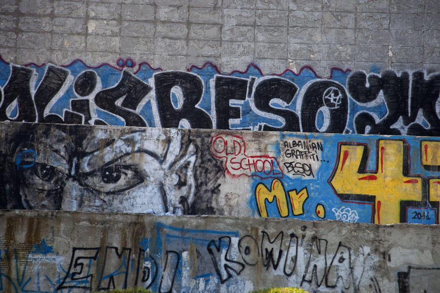 An abundance of graffiti can be found on the sides of the pyramid, Tirana Pyramid, Albania