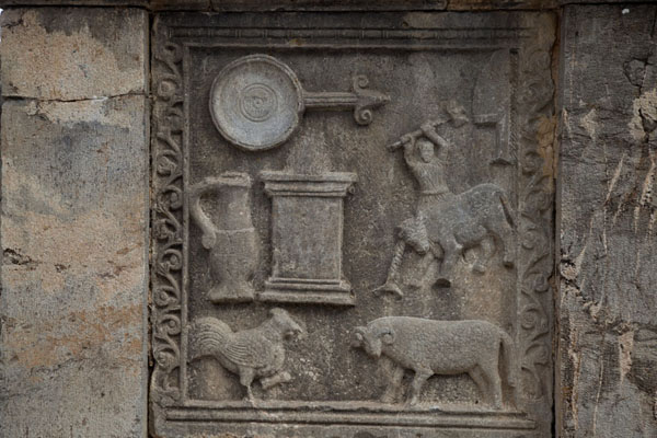 Detail of a altar at the Forum with sacrifice scenes | Djemila | Algeria