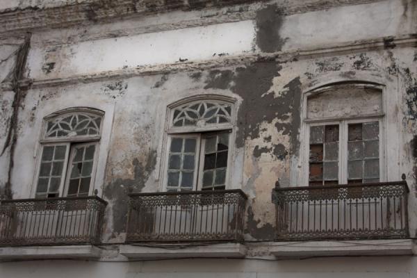 Windows and balconies in a colonial house in Baixa Luanda, Angola