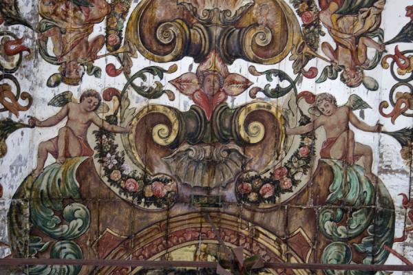 Close-up of painted ceiling of the Church of Our Lady of Carmel, Angola