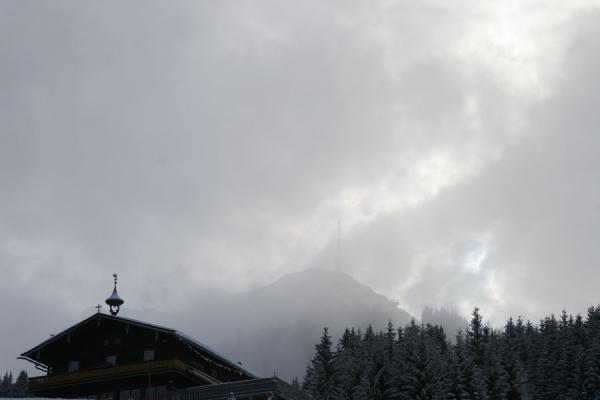 Clouds obscuring the view of the top of the St. Johann ski area | St. Johann Skiing | Austria