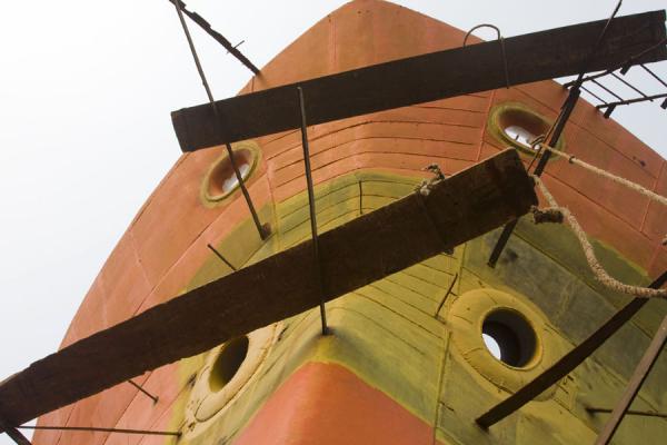 Close-up of ship under repair in the shipyard of Dhaka, Bangladesh