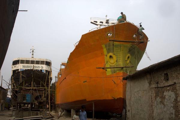 Ships under reconstruction in the shipyard of Dhaka, Bangladesh