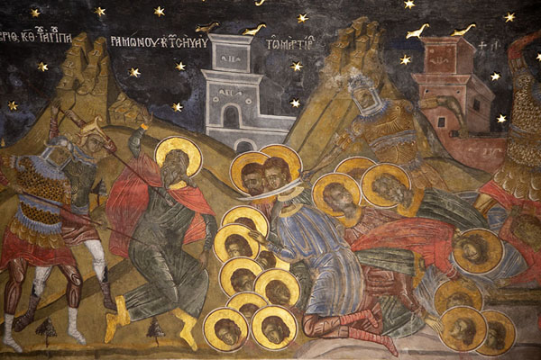 Bloody scene depicted in a fresco inside Sveta Bogoroditsa church | Bachkovo Monastery | Bulgaria