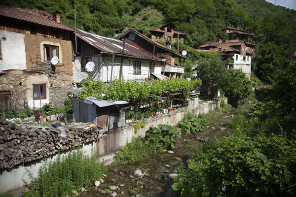 Houses lining the riverfront of Pirin | Pirin | Bulgarije