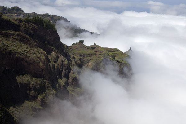 Clouds floating against the mountains between Cova and Ribeira de Torre, Cabo Verde