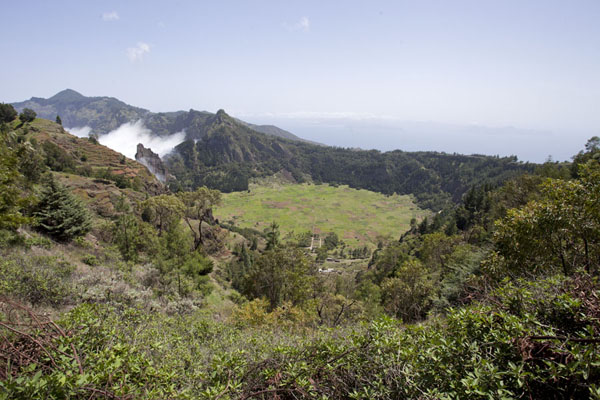 The Cova, an ancient crater, now used for agriculture, with São Vicente in the background, Cabo Verde