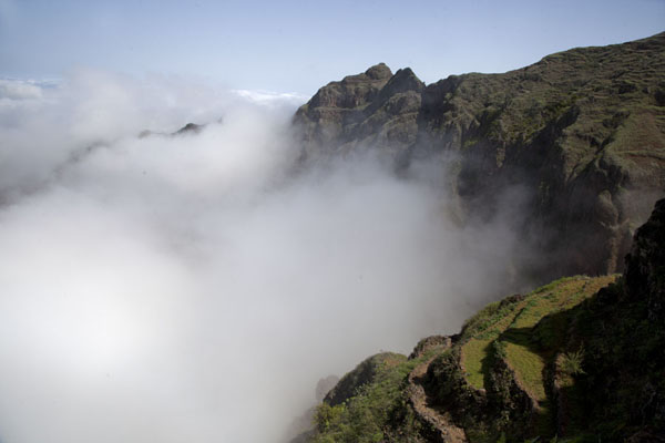 Clouds glued against the mountains above Chã de Pedra, Cabo Verde