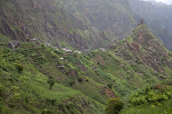 The ridge on which Rabo Curto is built with the curiously shaped pinnacle at the end, Cabo Verde
