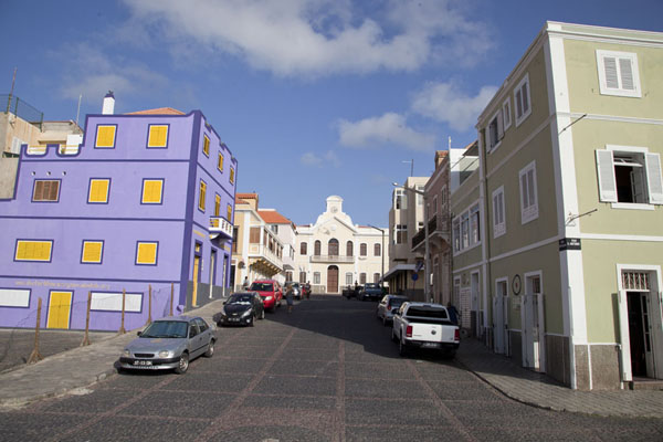 Street in Mindelo with the Municipal house in the background, Cabo Verde