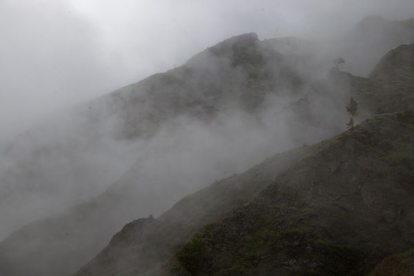 Clouds swirling around the mountains above Ribeira da Peneda, Cabo Verde