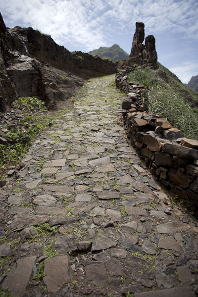 Stone path with volcanic walls at the top, Cabo Verde