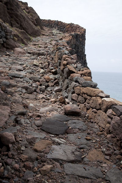 The stoney path runs right next to the coastline, Cabo Verde