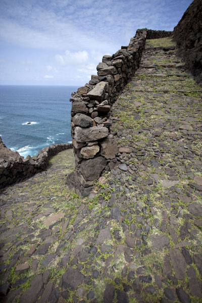 Switchback of the stony path along the wild northeastern coast of Santo Antão, Cabo Verde