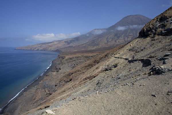 The rugged westcoast of Santo Antão with the Topo da Coroa in the background, Cabo Verde The western coastline of Tarrafal with the Topo da Coroa in the background, Cabo Verde
