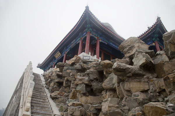 Looking up the Hall of Embracing the Universe on South Lake Island, Summer Palace, China