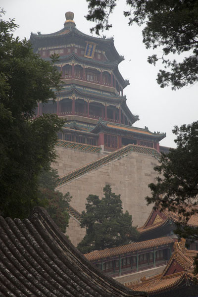 Looking up the Tower of Buddhist Incense, Summer Palace, China