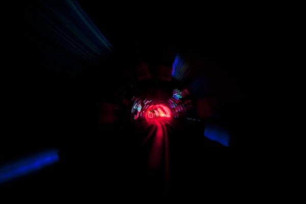 Picture of Blue and red light falling on the rails of the Bund Sightseeing TunnelShanghai - China