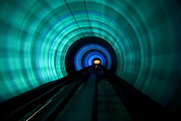 Picture of Looking ahead in the Bund Sightseeing Tunnel with blue and green lightsShanghai - China
