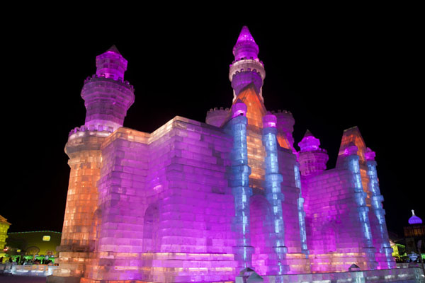 Photo de One of the fairy tale castles made of ice in the eveningHarbin - Chine