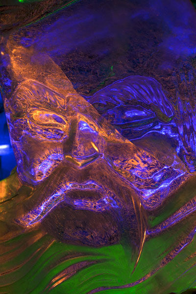 Close-up of a face sculpted of ice, Ice Lantern Art Show, China