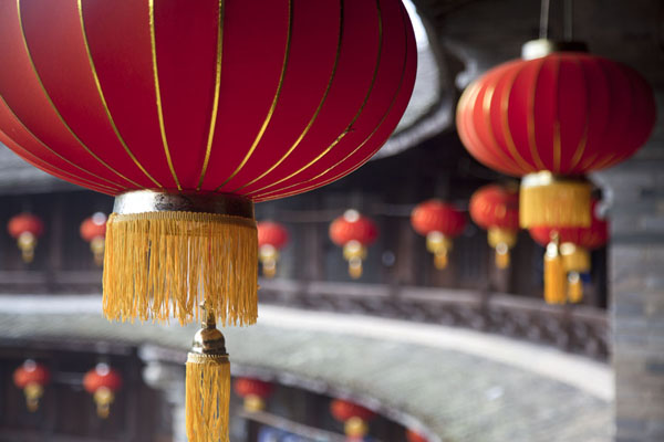 Picture of China (Zhencheng Lou, the prince tulou, seen from the inside with lanterns)