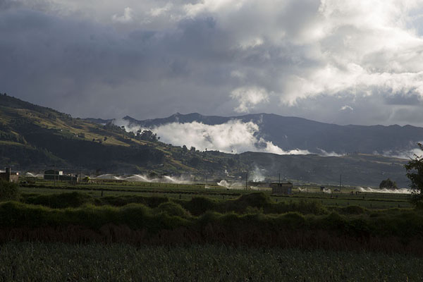 Clouds over the landscape around Lake Tota, Colombia