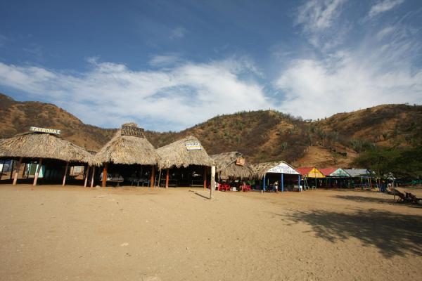 Beach stalls on a beach near Taganga, Colombia