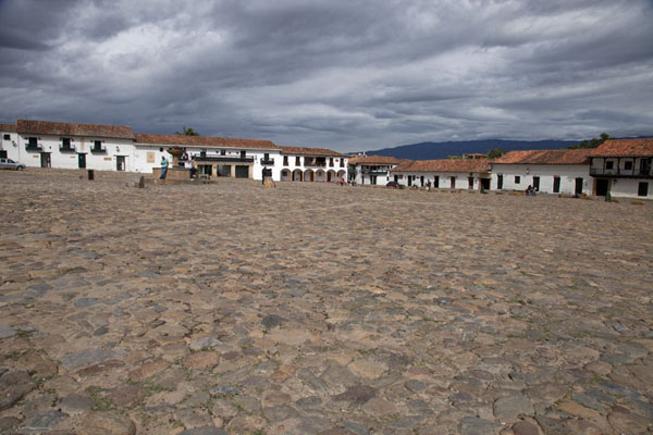 Morning view of the main square of Villa de Leyva, Colombia