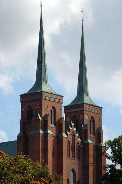 Towers of Roskilde's cathedral from a distance, Denmark Roskilde's cathedral from a distance, Denmark
