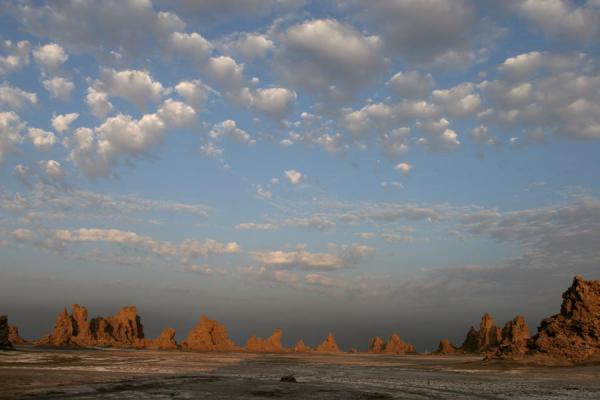Horizon of chimneys and ceiling of clouds at Lac Abbé | Lac AbbÃ© | Yibuti