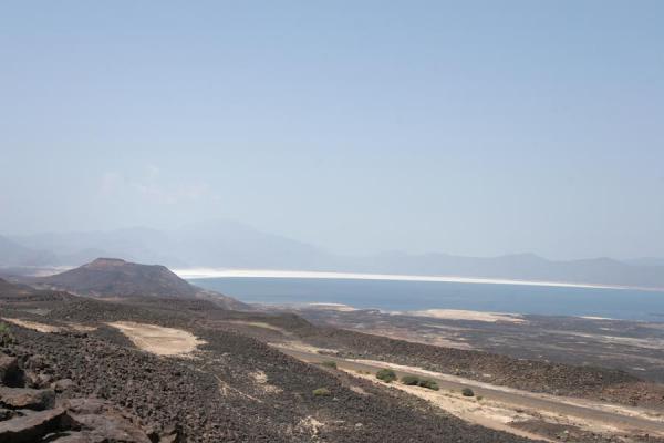 Lac Assal is surrounded by volcanic landscape, Lac Assal, Djibouti