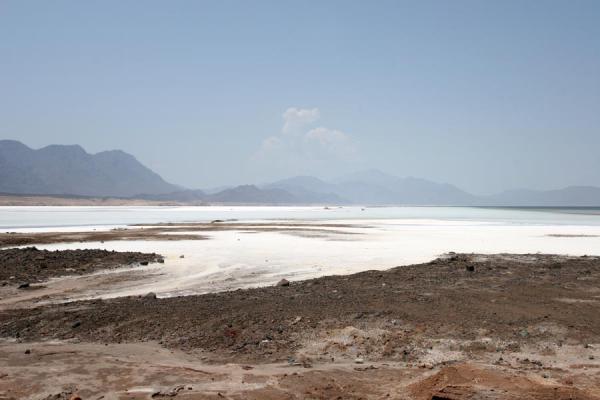 Lac Assal with mountains in the background, Lac Assal, Djibouti