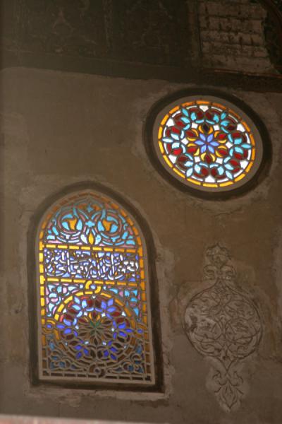 Coloured stained glass windows in a wall of the Al Maridani mosque, Egypt