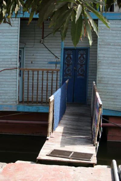 Wooden plank as a bridge to one of the houseboats, Egypt